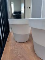 2x Grote witte kunststof bloempotten 35x39 cm, Tuin en Terras, Bloempotten, Kunststof, Gebruikt, Binnen, Ophalen of Verzenden