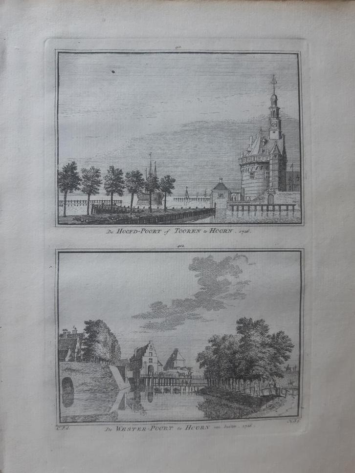 401-402*/ Hoofdpoort Toorenpoort Westerpoort Hoorn, Antiek en Kunst, Kunst | Etsen en Gravures, Ophalen of Verzenden