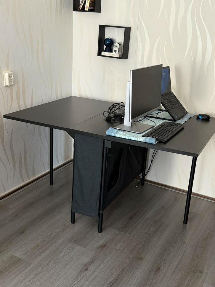 Klaptafel / bureau met opbergruimte + 4 klapstoelen, Huis en Inrichting, Tafels | Eettafels, Zo goed als nieuw, 50 tot 100 cm