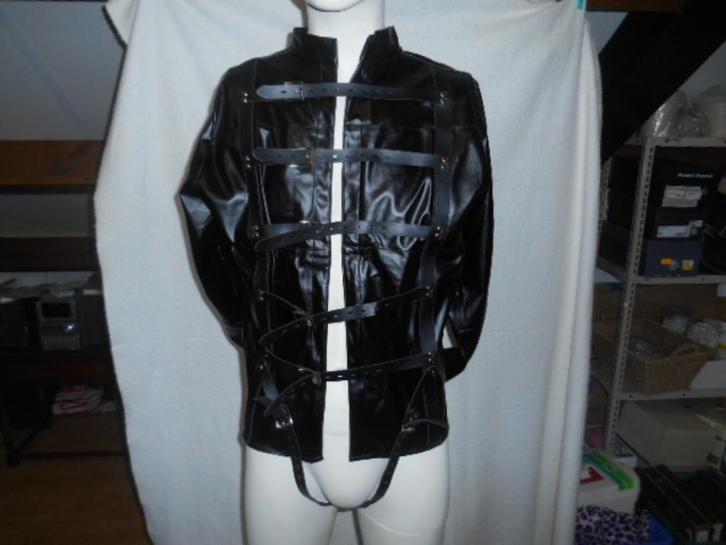 Straightjacket Dwangbuis bondage zwart pu leer, Hobby en Vrije tijd, Feestartikelen, Nieuw, Kostuum, Overige, Verzenden