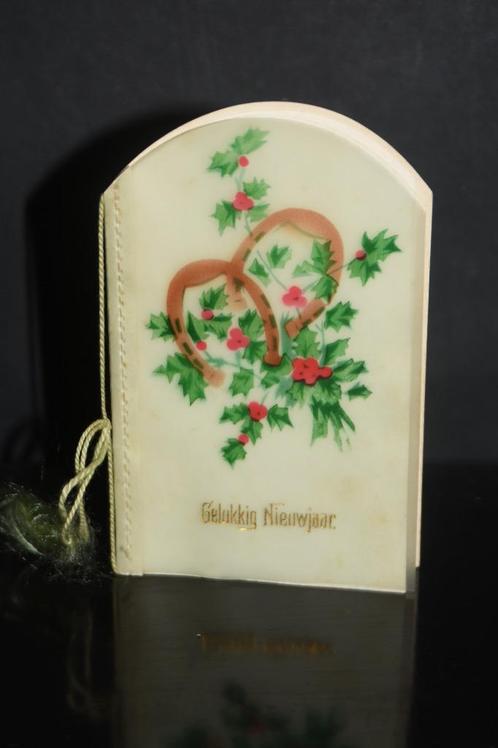 Antieke dubbele Gelukkig Nieuwjaar kaart uit 1920, Verzamelen, Ansichtkaarten | Themakaarten, Gelopen, Voor 1920, Feest(dag), Ophalen of Verzenden