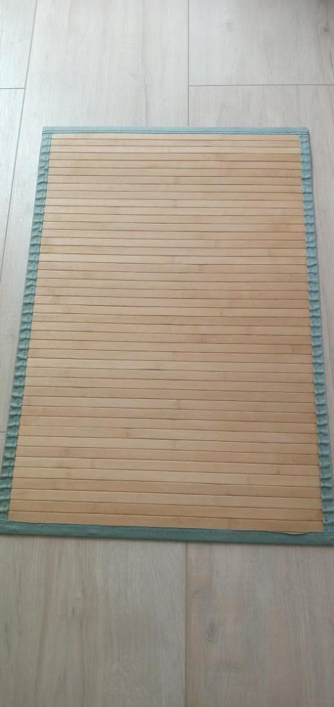 Bamboe badmat naturel -latjes, groene afwerkbies- 75x50 cm, Huis en Inrichting, Badkamer | Badtextiel en Accessoires, Nieuw, Badmat
