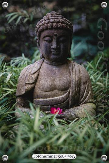 Tuinposter-Schuttingposter Buddha met roze bloemetje 70x105  beschikbaar voor biedingen
