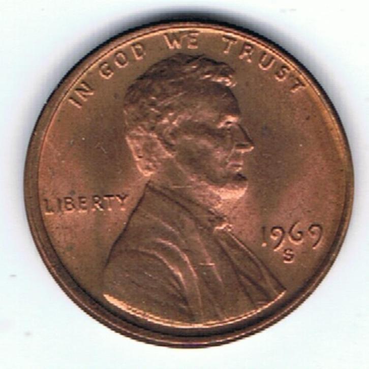 22-2213 USA 1 cent 1969S, Postzegels en Munten, Munten | Amerika, Losse munt, Noord-Amerika, Verzenden