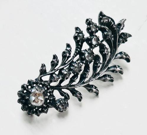 Antieke zilver veerbroche-met roosdiamant, Sieraden, Tassen en Uiterlijk, Antieke sieraden, Broche, Zilver, Met edelsteen, Verzenden