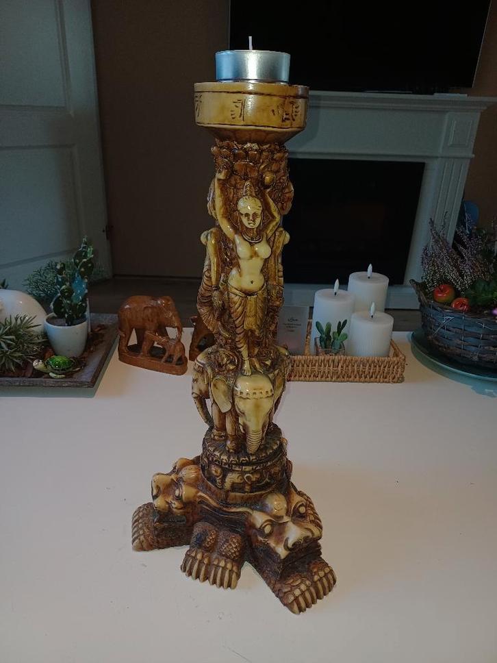 Aziatische zware kandelaar retro antiek vintage, Antiek en Kunst, Antiek | Kandelaars, Overige materialen, Ophalen of Verzenden