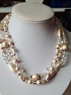 Vintage Beige/Goudkleurige Ketting - 3 Rijen, Ophalen of Verzenden, Zo goed als nieuw, Beige, Kunststof