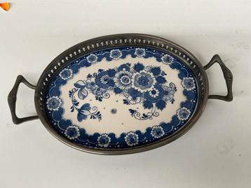 Vintage Tinnen Theeblad met Delfts Blauw.WD-026 beschikbaar voor biedingen
