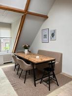 Complete eetkamerset / tafel met stoelen en bankje, Ophalen, Gebruikt, 4 tot 6 stoelen