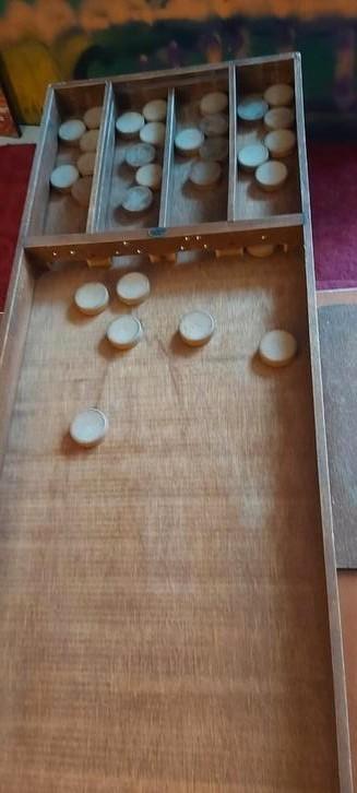 Klassiek eikenhouten Homas sjoelbak met stenen, Hobby en Vrije tijd, Gezelschapsspellen | Overige, Zo goed als nieuw, Ophalen