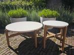 Twee keramiek accaciahout loungeset tafels 80 en 45cm, Ophalen, Nieuw, Rond, Overige materialen