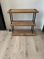 Wandrek boekenrek zwart metaal teak drijfhout 60 cm breed, Ophalen, Zo goed als nieuw