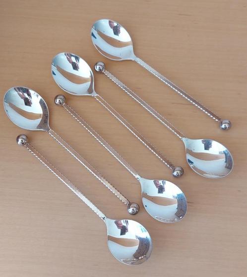 Set à 6 verzilverde koffielepels, zijkant gekartelde steel, Huis en Inrichting, Keuken | Bestek, Zo goed als nieuw, Los bestek