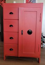 Rode Spekkast met lades en deur - Vintage opbergkast, Ophalen, Gebruikt, Met deur(en), 100 tot 150 cm