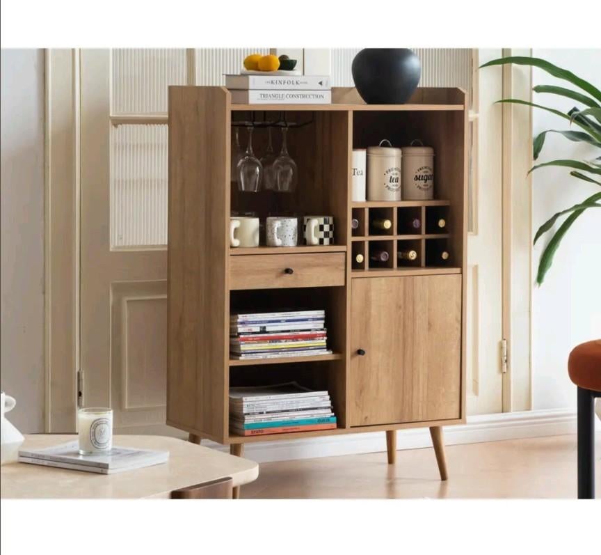 Houten barkast met wijnrek en lade, Huis en Inrichting, Kasten | Overige, Ophalen, Zo goed als nieuw