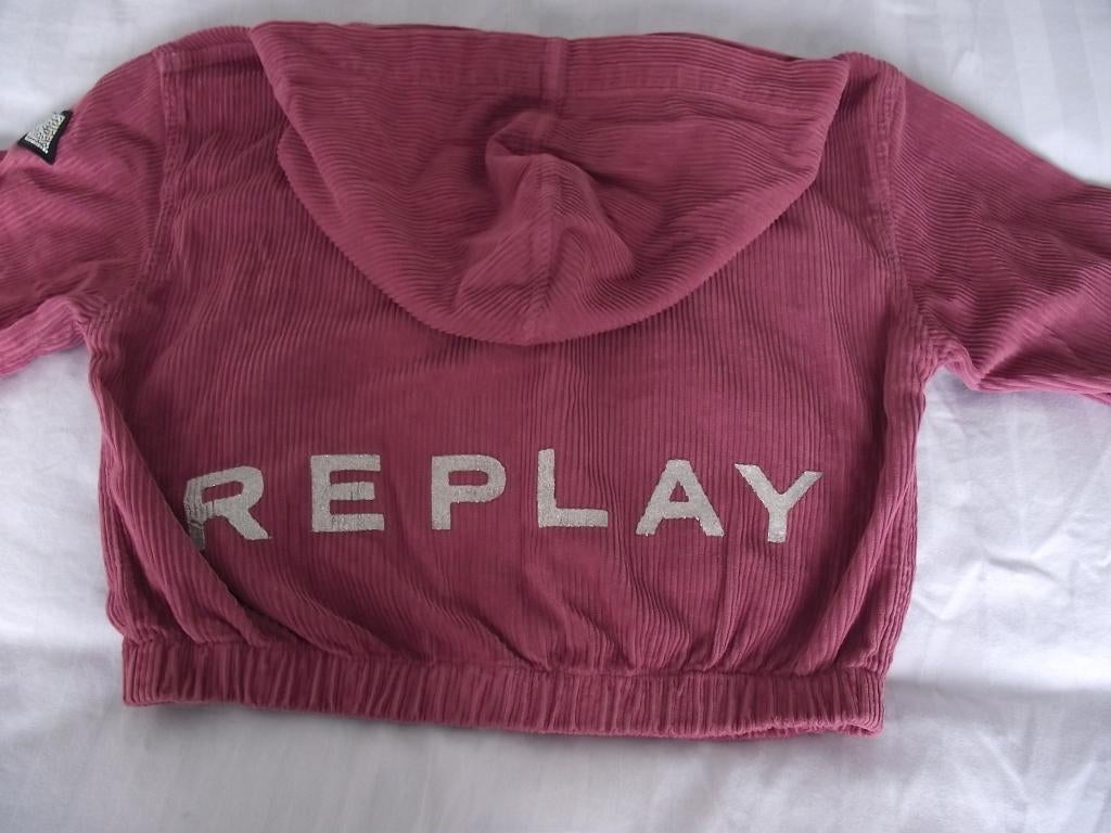 roze brede rib Replay zomer jasje rits capuchon glitter 164, Kinderen en Baby's, Ophalen of Verzenden, Zo goed als nieuw, Jas