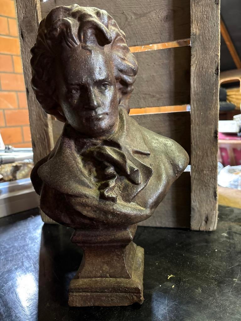 Antieke gietijzeren buste van Beethoven, Ophalen, Buste, Gepatineerd, 20 - 50 cm