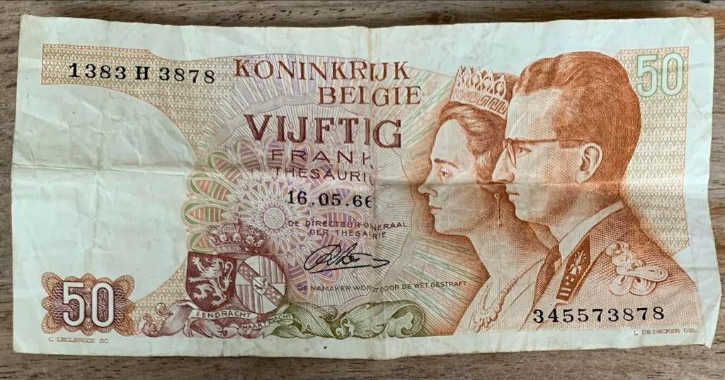 Net briefje van 50 Belgische frank, Postzegels en Munten, Bankbiljetten | België, Ophalen, Los biljet