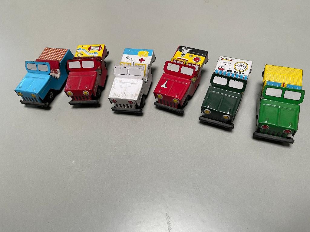 Set van 6 blikken Jeeps Jaren 50/60, Antiek en Kunst, Antiek | Speelgoed, Ophalen of Verzenden