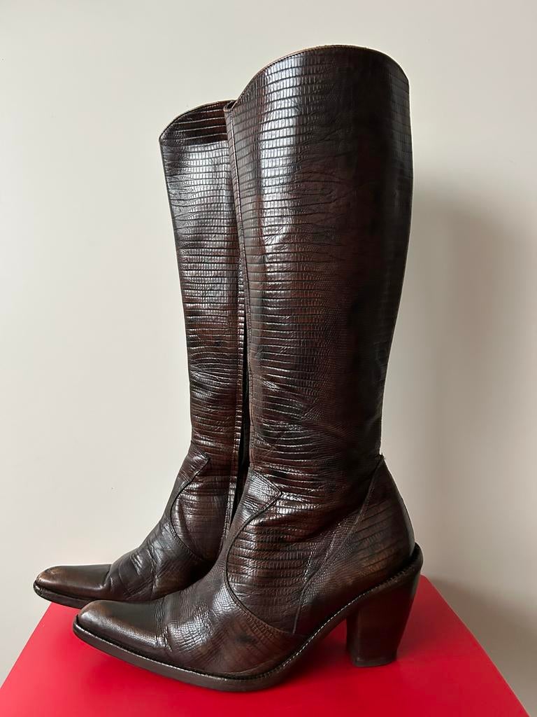 cowboy dames laarzen, Leer! met hagedis print maat 38, Ophalen, Hoge laarzen, Bruin, Gedragen