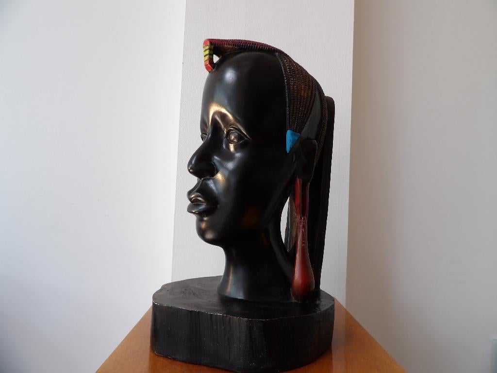 Sixties groot Beeld Afrikaanse Vrouw, hout/zwart, Houtsnijwerk, Ophalen of Verzenden, Zwart, Hout