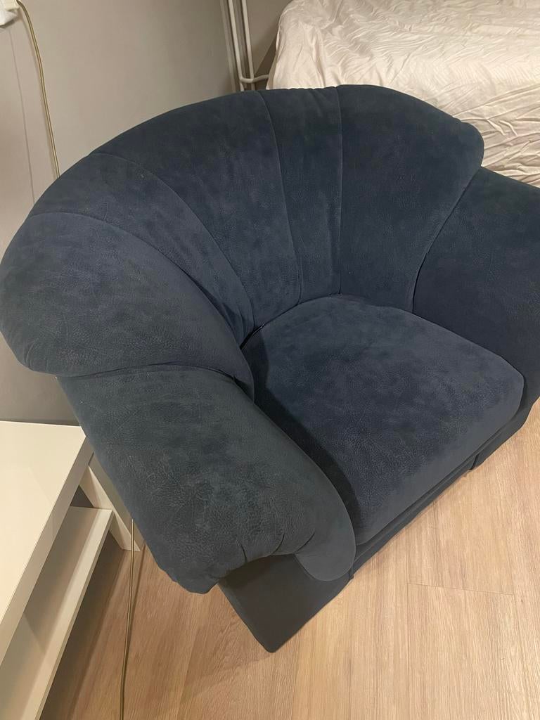 Comfortabele blauwe fauteuil in goede staat, Huis en Inrichting, Fauteuils, Ophalen, Gebruikt, Stof