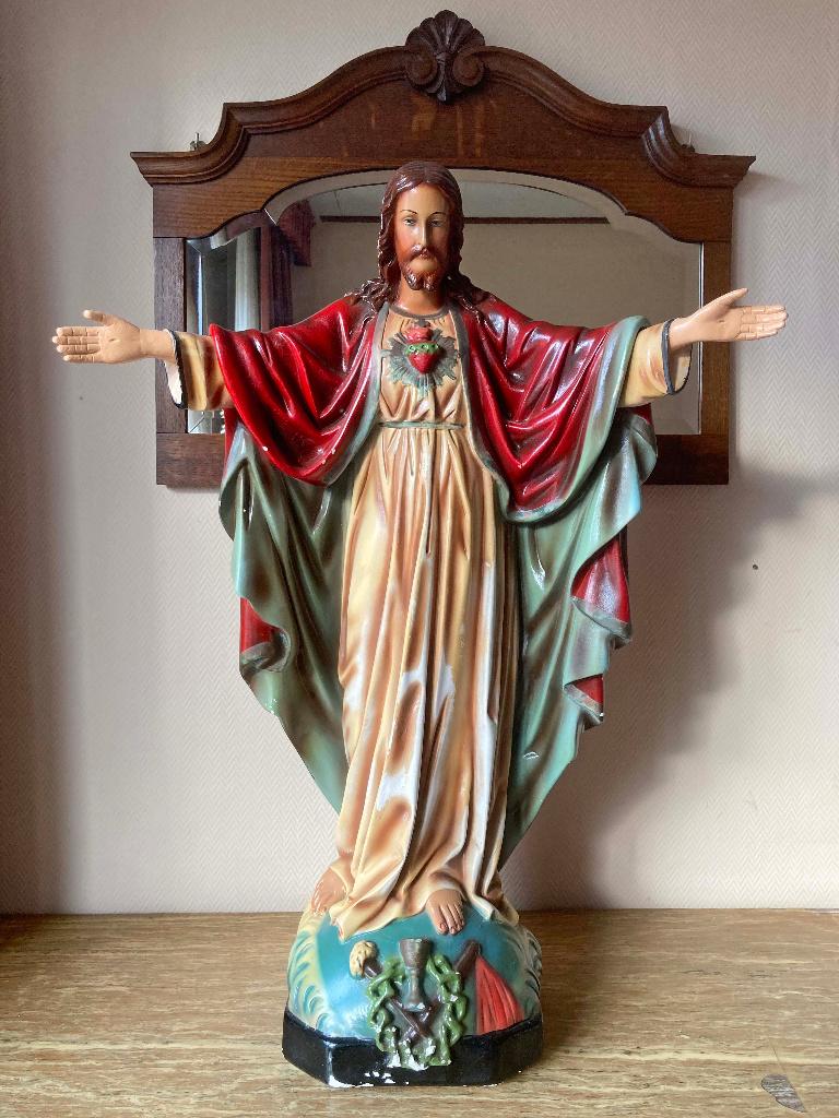 Jezus beeld, Heilig Hart, 87 cm hoog, Antiek en Kunst, Antiek | Religie, Ophalen