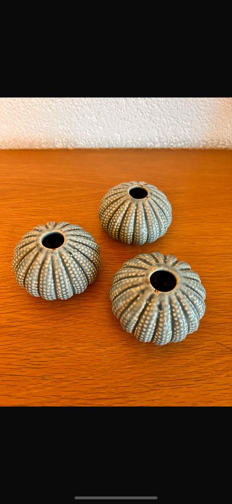 Set van 3 keramische zee-egel vaasjes/decoratie, Ophalen