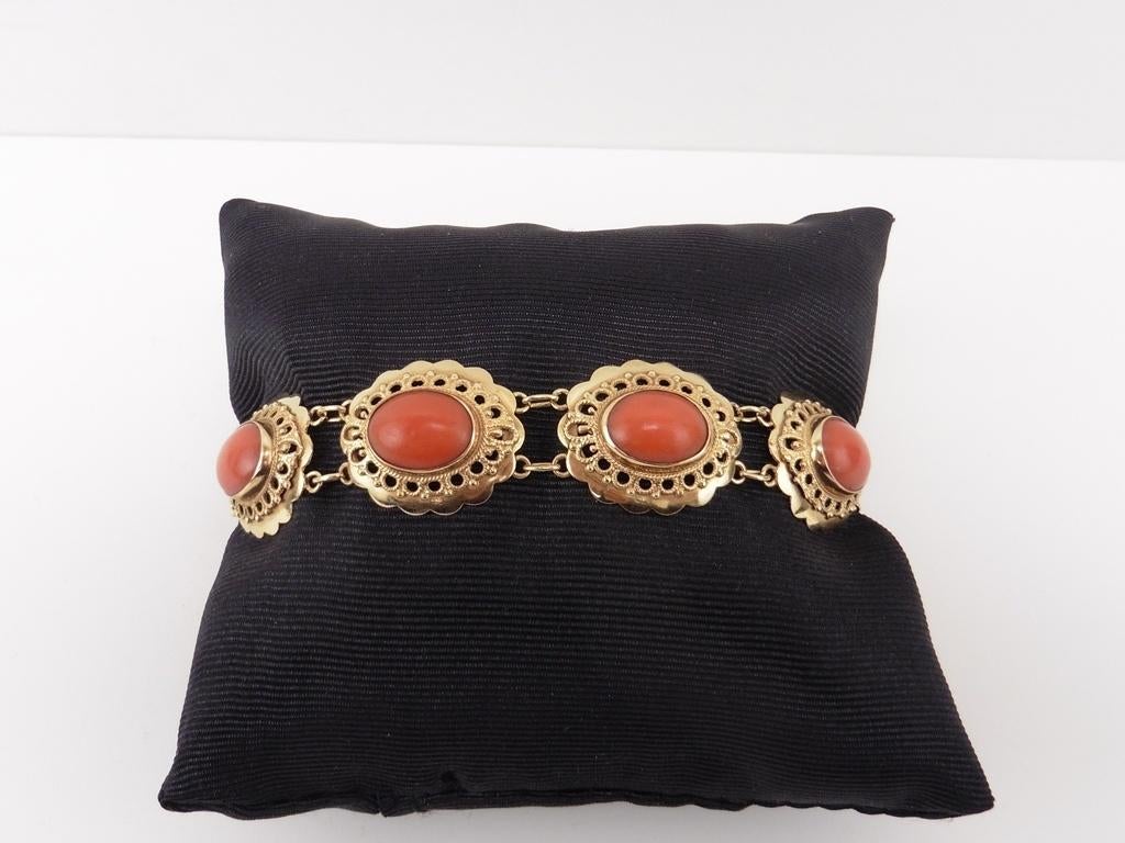 Gouden armband met bloedkoraal                           G21, Gebruikt, ., Ophalen of Verzenden, .