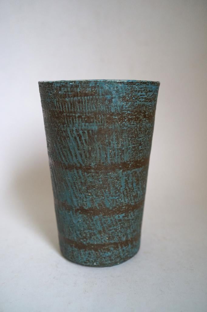 vintage Pieter Groeneveldt vaas blauw turquoise keramiek 222, Gebruikt, Blauw, Aardewerk of Porselein, Ophalen of Verzenden