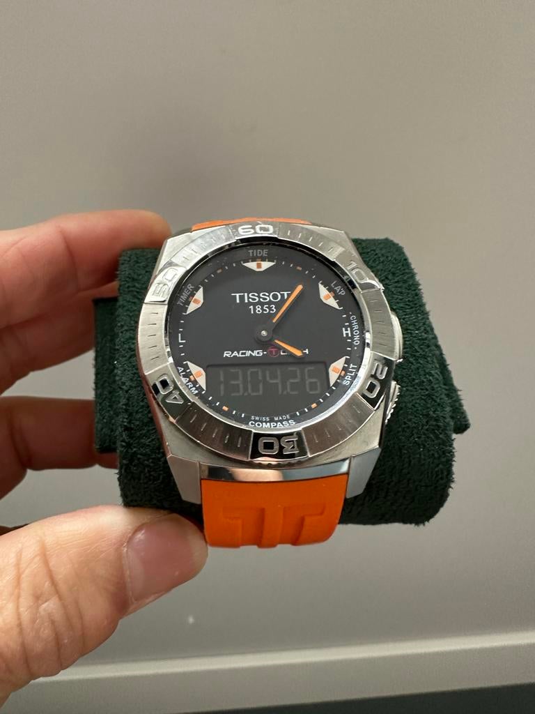 Tissot Racing-T horloge met oranje band, Gebruikt, Staal, Polshorloge, Kunststof