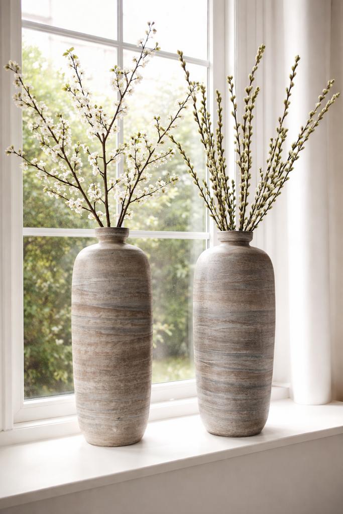 Set van 2 grote decoratieve vazen, grijs/bruin, Huis en Inrichting, Woonaccessoires | Vazen, Zo goed als nieuw, Overige kleuren