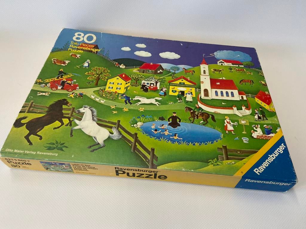 Ravensburger vintage puzzel Dorpsleven M Cronshagen, Ophalen of Verzenden, Meer dan 50 stukjes, Gebruikt, 4 tot 6 jaar