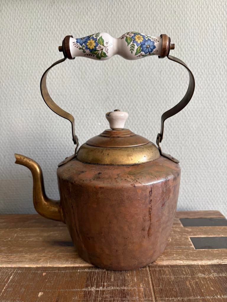 koperen ketel met porseleinen handgreep – brocante, Antiek en Kunst, Antiek | Koper en Brons, Ophalen of Verzenden