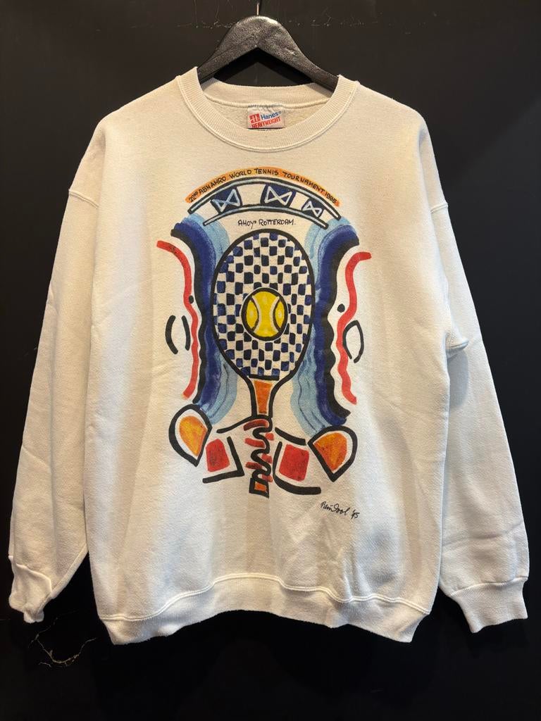 Vintage 1995 ABN AMRO WTT Crewneck Hanes Large, D, Maat 52/54 (L), Wit, Ophalen of Verzenden