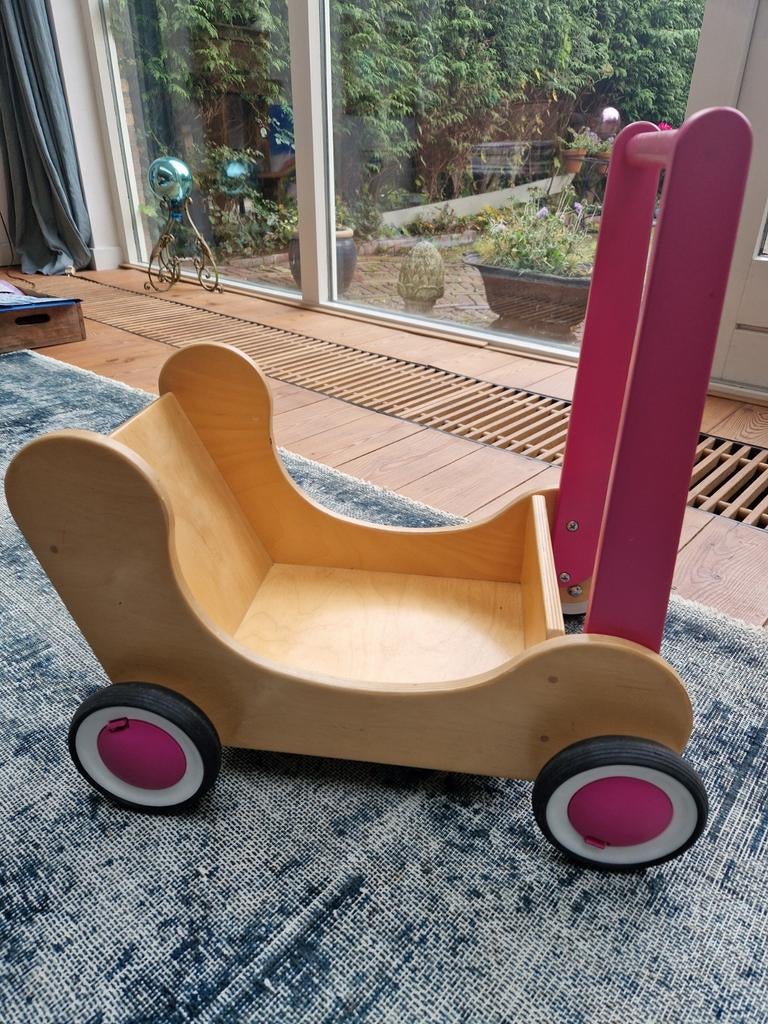 Houten poppenwagen Van Dijk Toys, Ophalen, Duw- of Trekspeelgoed