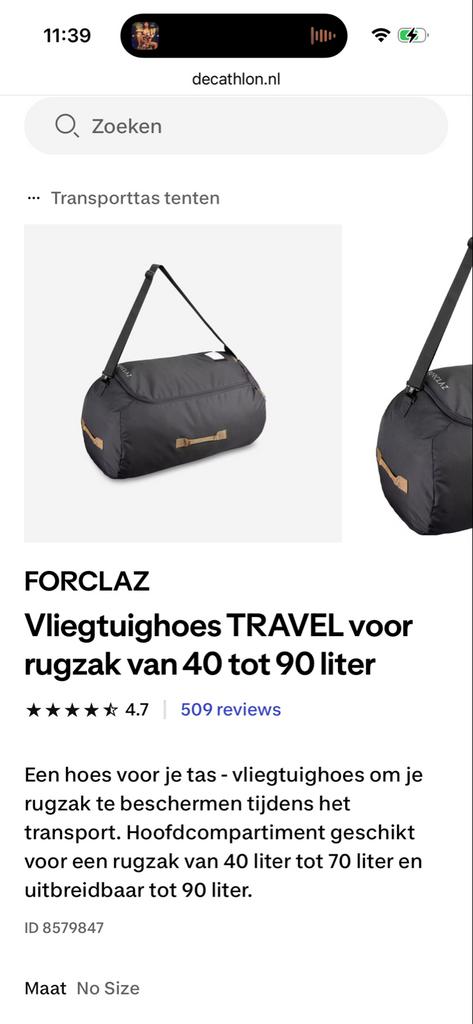 Vliegtuighoes TRAVEL voor rugzak 40-90 liter, Overige merken, 40 cm of meer, Gebruikt, Ophalen of Verzenden