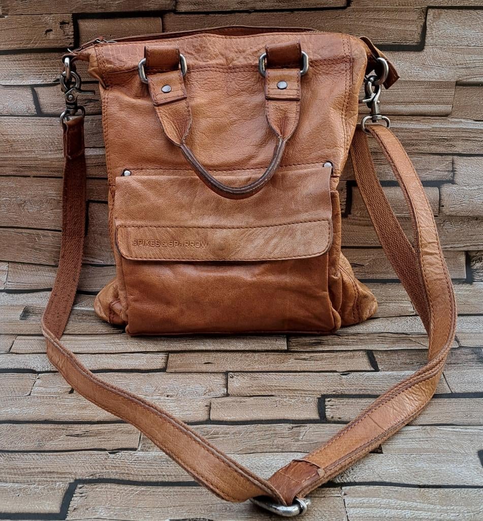 SPIKES & SPARROW - vintage leren shopper/tote bag, Bruin, Verzenden, Shopper, Zo goed als nieuw