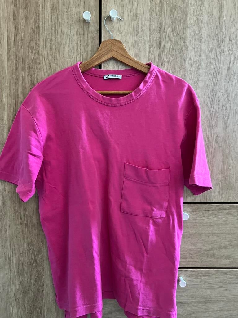 Roze heren T-shirt met borstzakje, Ophalen of Verzenden, Gedragen, Maat 48/50 (M), Roze