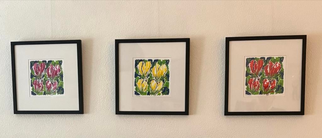 3 Zeefdrukken van Ad van Hassel - Bloemen, Ophalen