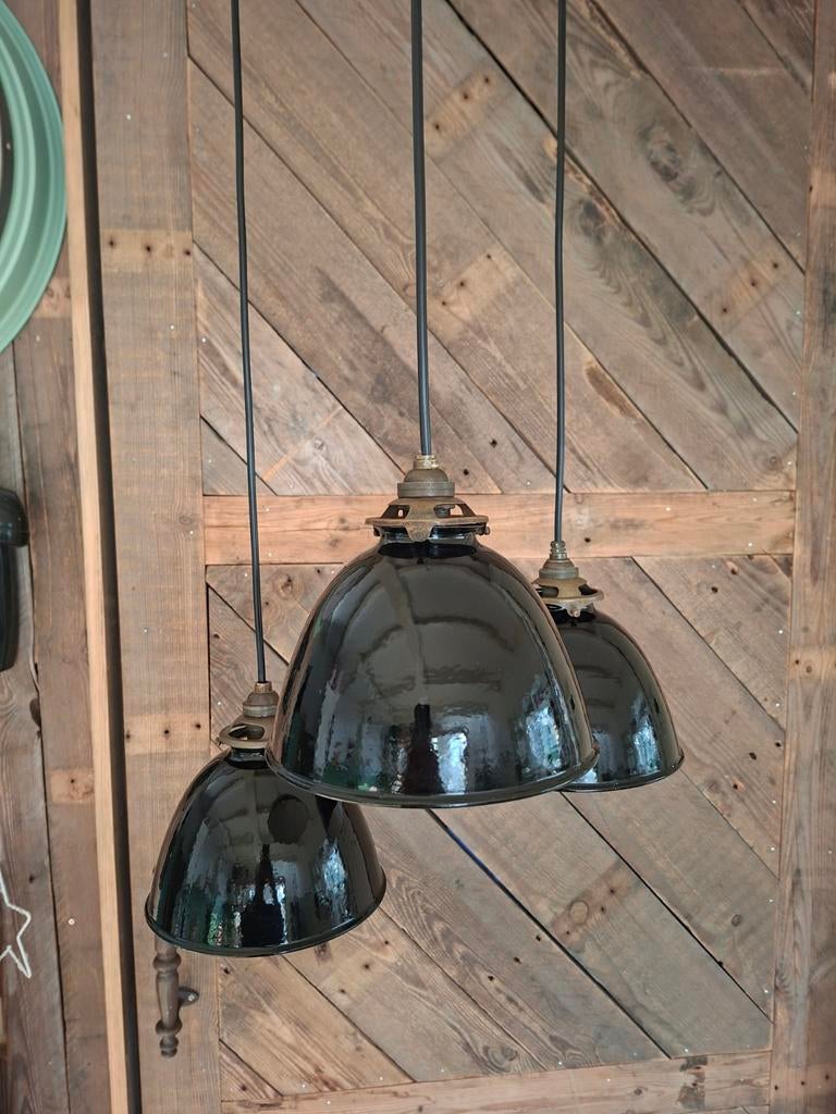 Zwarte emaille hanglampen , vintage zwarte hanglamp, Ophalen of Verzenden, Minder dan 50 cm