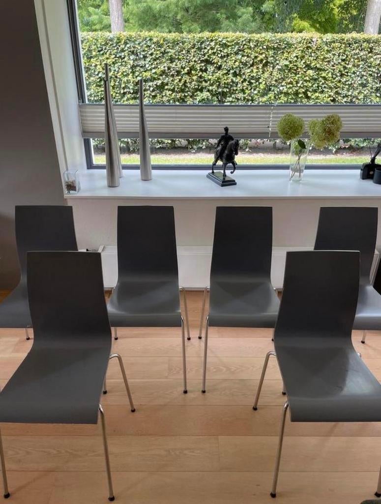 Set van 6 moderne grijze stoelen, Ophalen, Gebruikt, Metaal, Vijf, Zes of meer stoelen