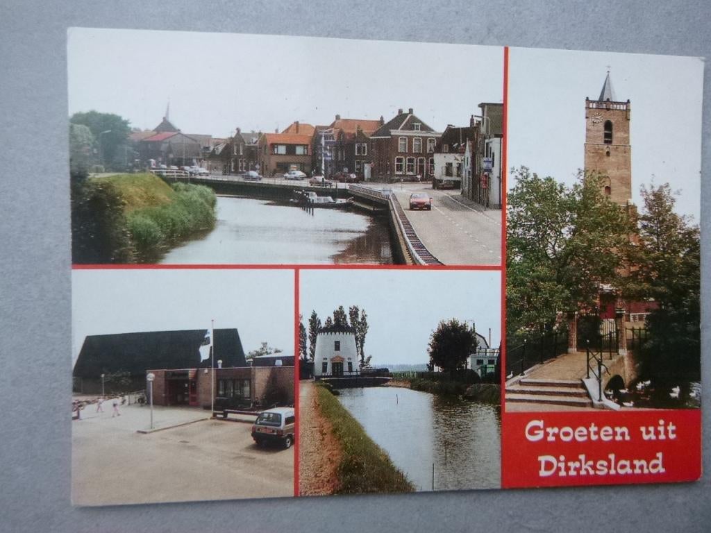 groeten uit Dirksland, kerk/panorama/haven/sportcomplex, Verzenden, 1980 tot heden, Gelopen