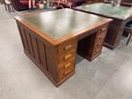 Vintage Partnerdesk | Antiek Eiken Bureau Groen Leren Blad, Ophalen