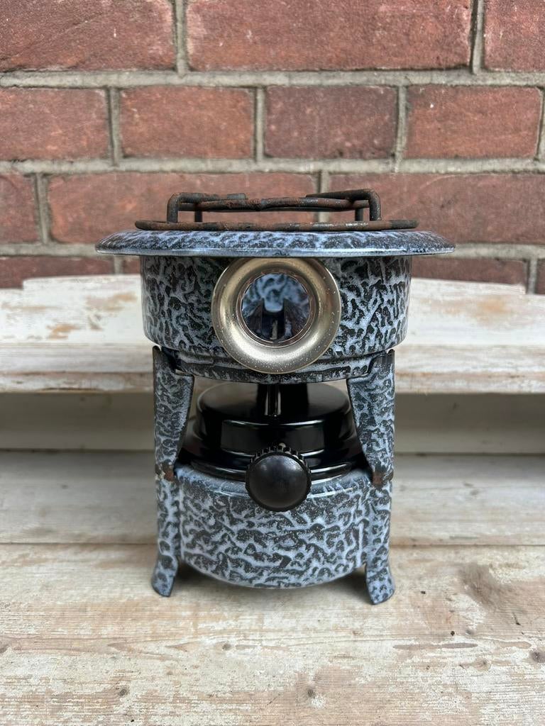 Petroleumstel / oliestel 1 pits grijs gewolkt emaille, Antiek en Kunst, Antiek | Emaille, Ophalen of Verzenden