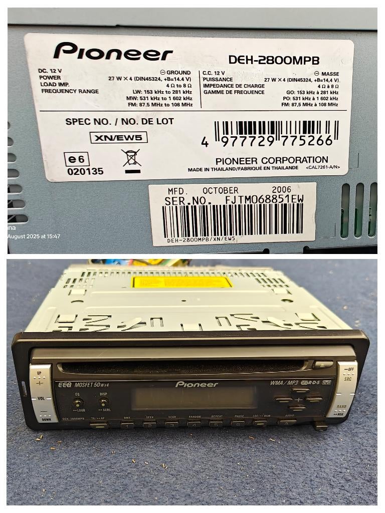 Pioneer DEH-2800MPB Autoradio - MP3/WMA/CD - MOSFET 50Wx4, Ophalen of Verzenden, Zo goed als nieuw