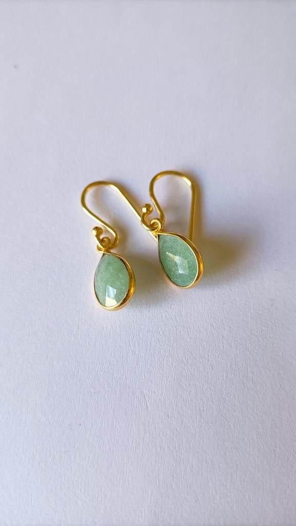 Fraaie zilver vergulde oorbellen met Aventurijn, Hangers, Verzenden, Nieuw, Met edelsteen