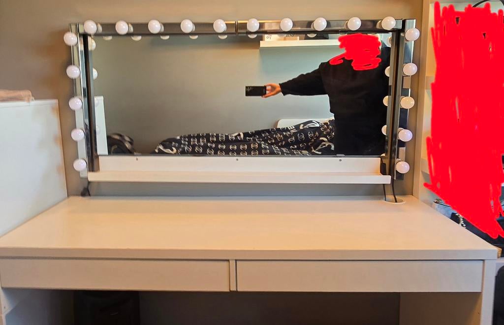 Make up tafel met spiegel en verlichting, Ophalen, Gebruikt, 100 tot 150 cm, 150 tot 200 cm