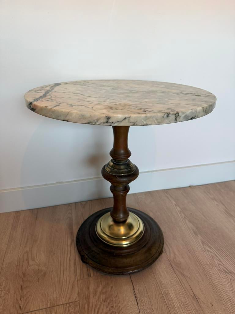 Vintage bijzettafel Marmer & Messing Hollywood Regency Stijl, Antiek en Kunst, Antiek | Meubels | Tafels, Ophalen