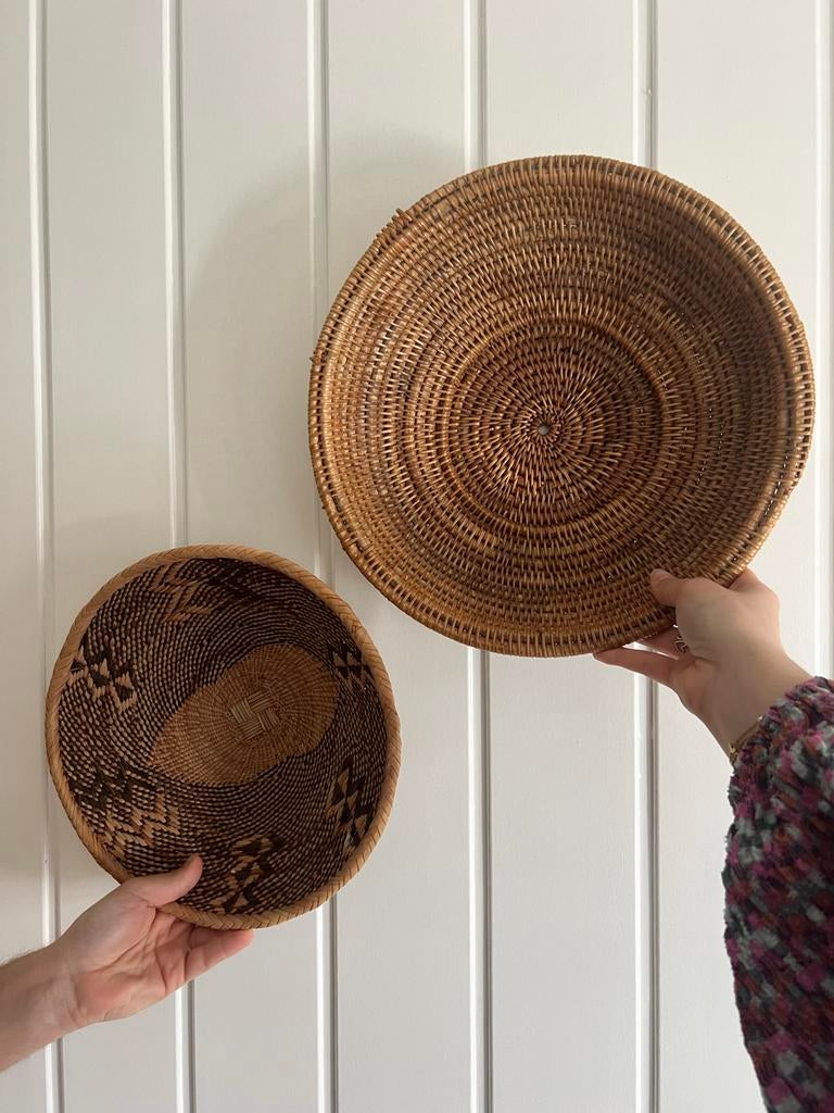 Decoratieve rotan schalen voor op tafel of wand, Gebruikt, Schaal, Rond, Ophalen of Verzenden
